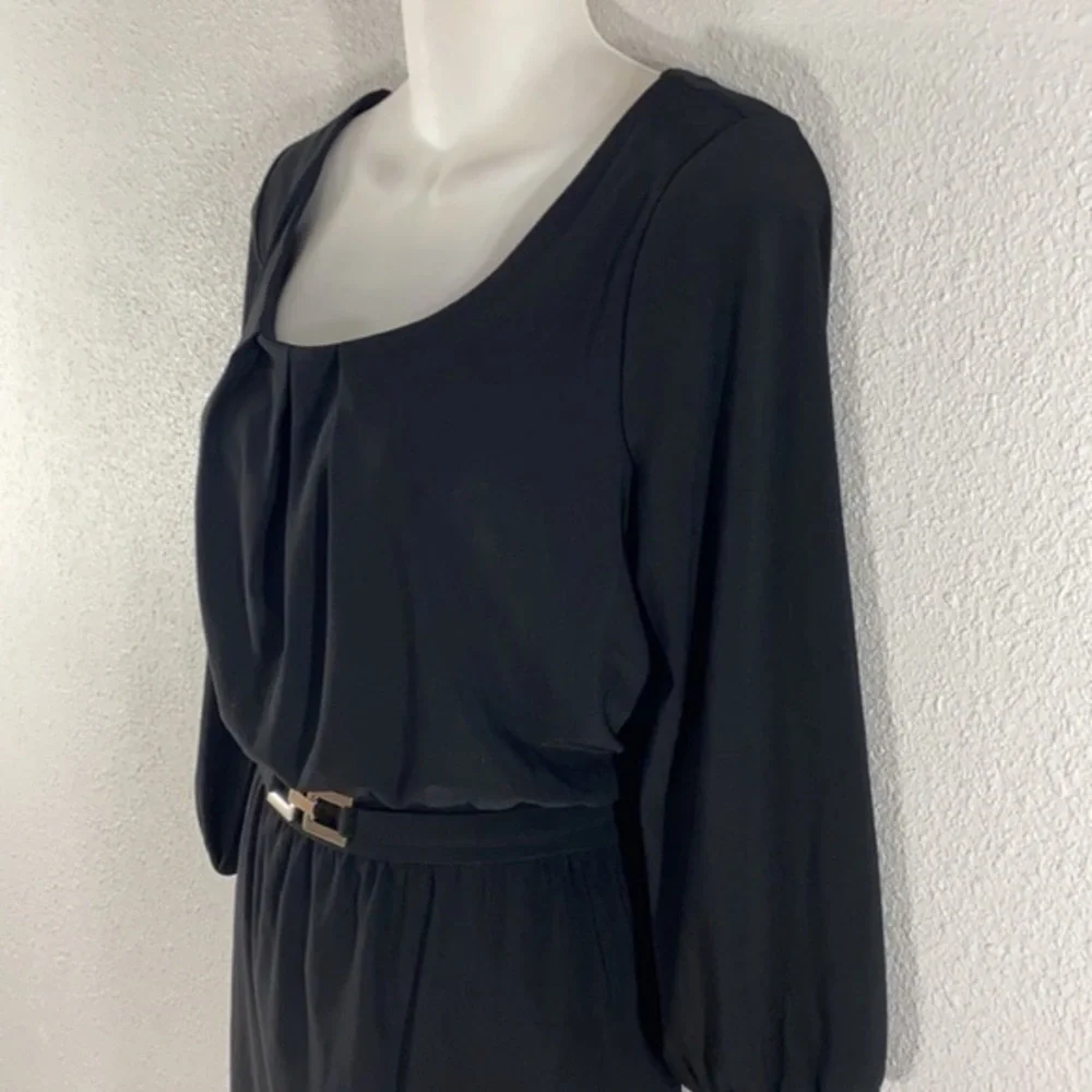 WHBM black blouson attached belt dress